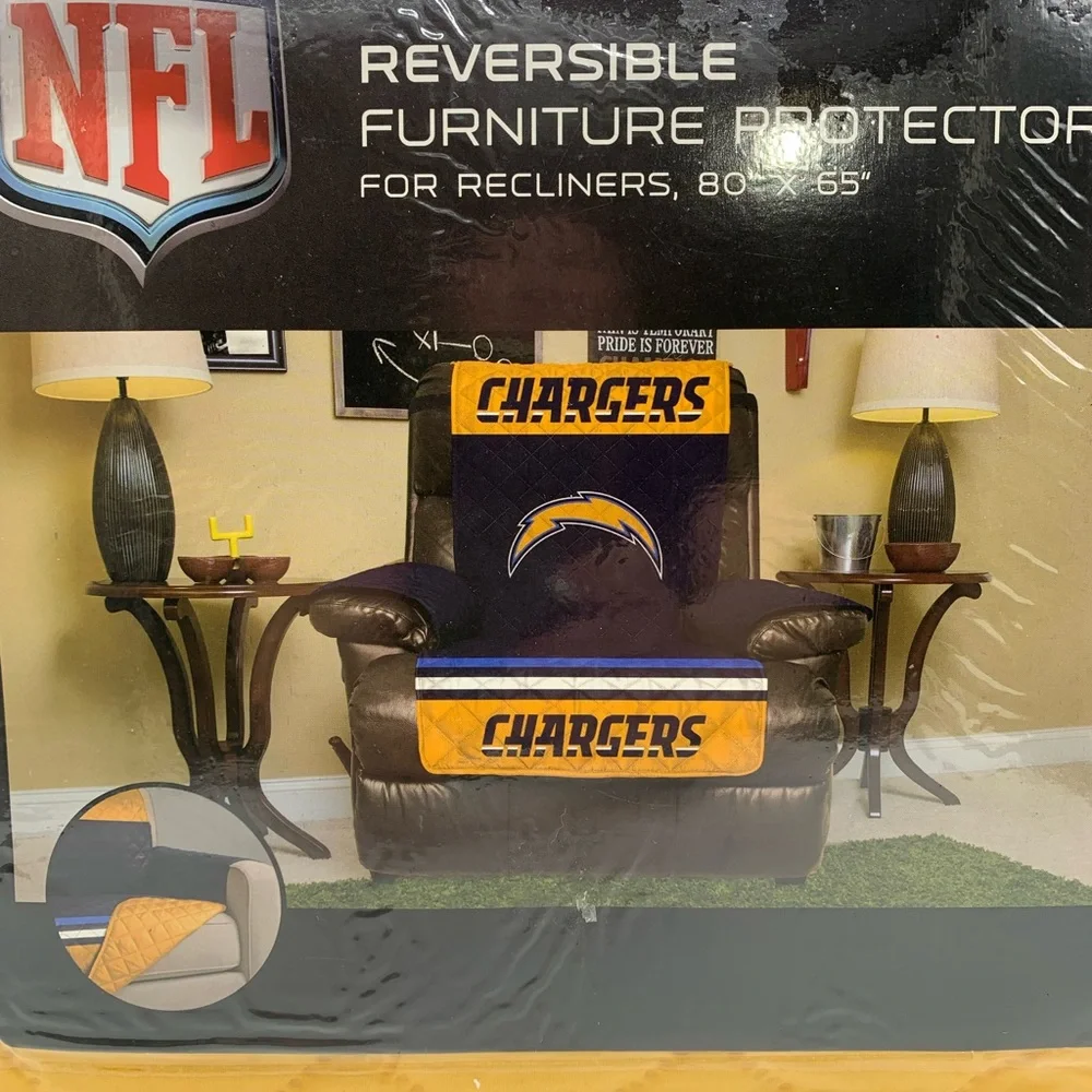 NFL LA Chargers GIFT Chair Cover Furniture Protector Reversible NEW Recliner